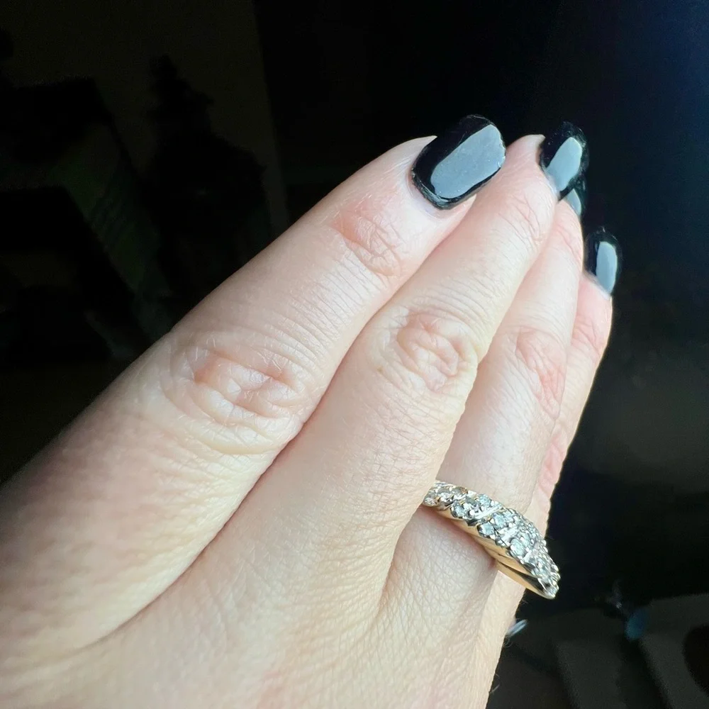 Unique Fan 14K Yellow Gold Diamond Asymmetrical Ring Size 8.25
